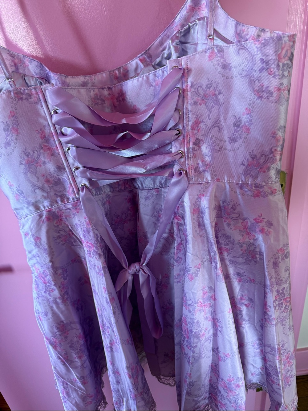 Sugar Thrillz Lavender Floral Corset LaceUp Mini Dress 2X NWT Fairycore Coquette - Picture 6 of 9